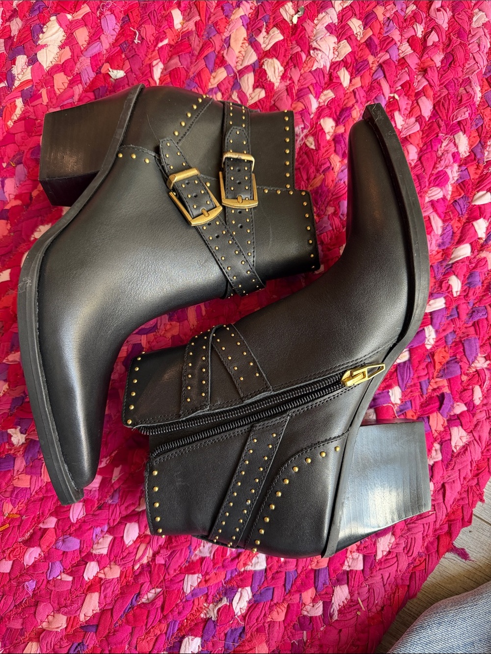 Dolce Vita Roland Black Studded Ankle Booties with Gold Accents